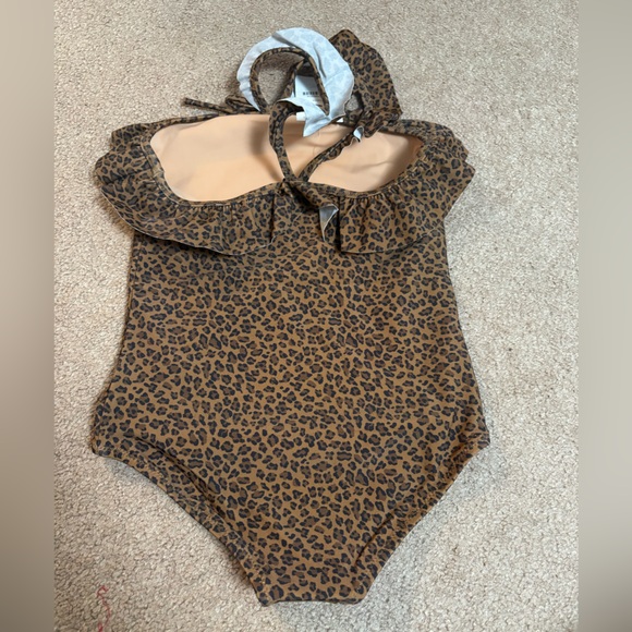 NWT J.Crew Crewcuts Girls' Ruffle Halter-Neck One-Piece Swimsuit- Brown Cheetah - Picture 4 of 7